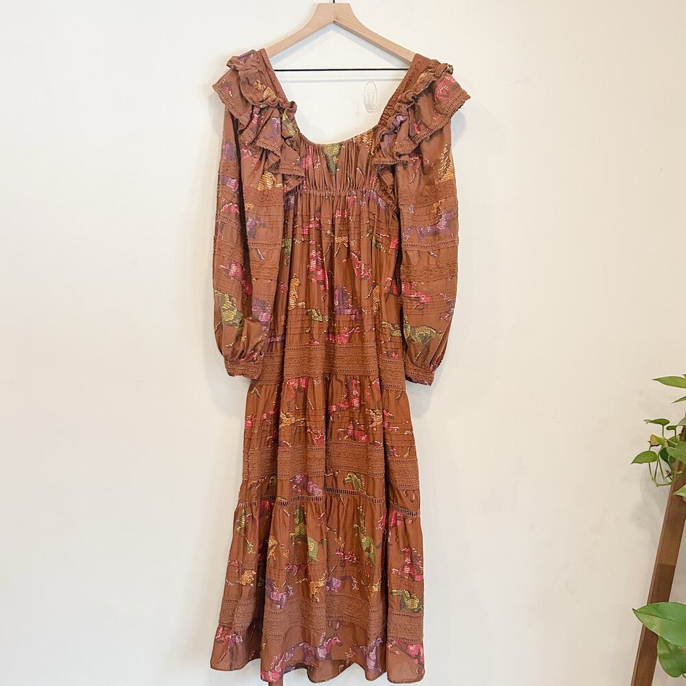 FARM Rio Dotted Horse Tiered Maxi Dress Brown Size S - Picture 11 of 12